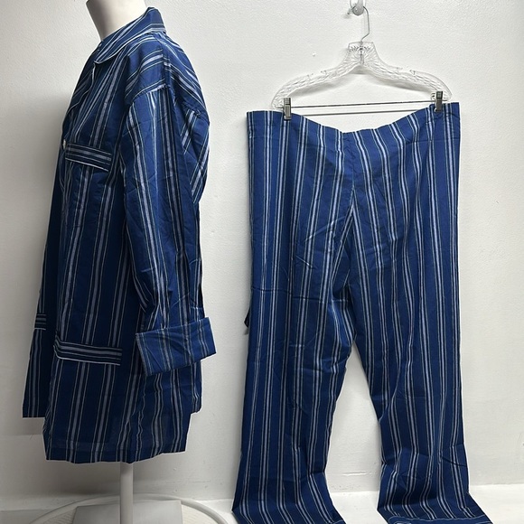 Christian Dior Pajamas 2 Piece Set Collared Shirt Pants Blue Striped Men's Large - Picture 6 of 11